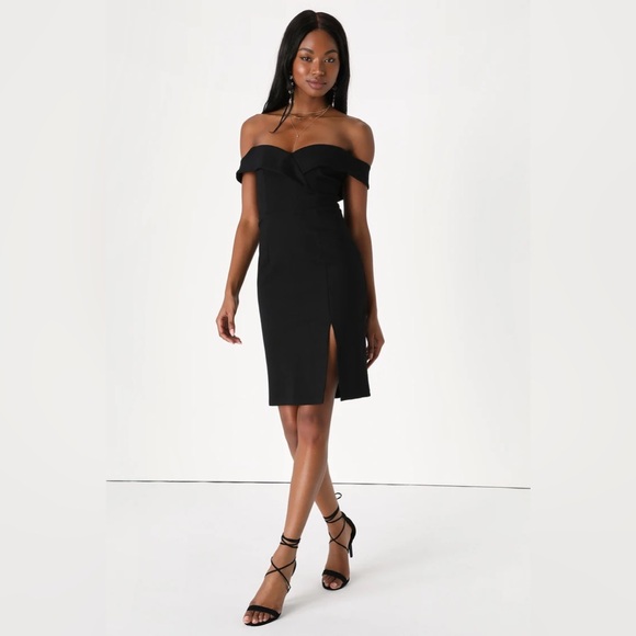 Lulus Classic Glam Black Off-the-Shoulder Bodycon Dress - Picture 2 of 5
